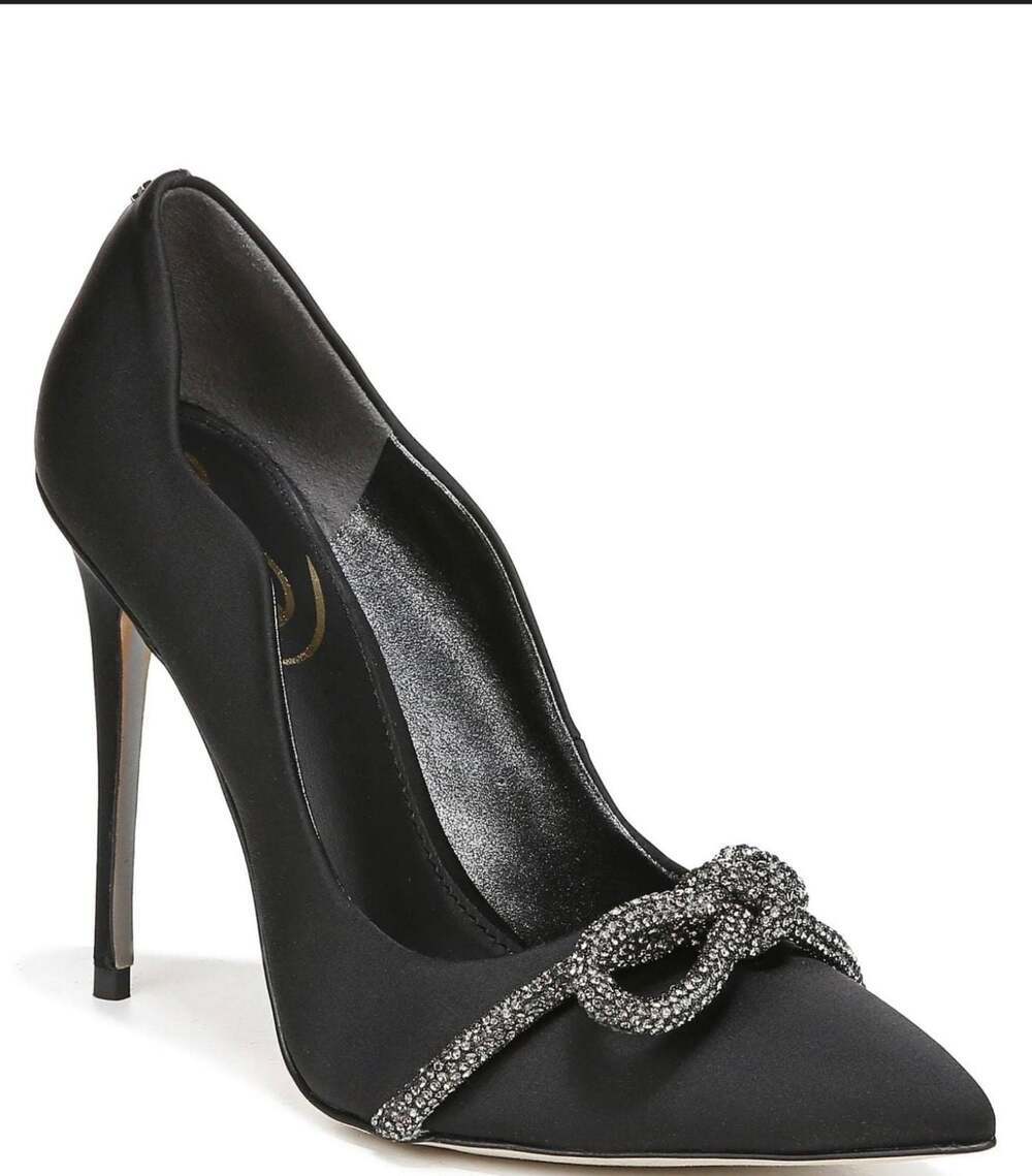 Sam Edelman Deela Black Satin Rhinestone Bow Stiletto Heels Size 10M